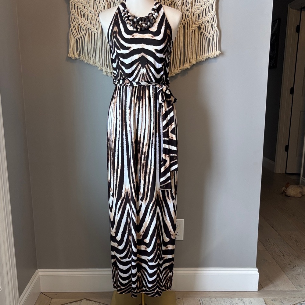 Boston Proper Brown and White Zebra Maxi Dress
